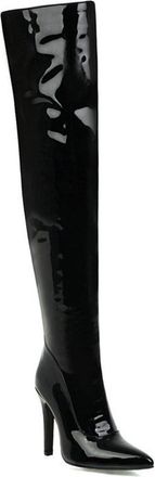 Generic Black,3.5 UK,Womens Patent Leather PU Thigh High Boots Pointy Toe Side Zippe Fashion Comfy Stiletto High Heel Over The Knee Boot Fall Winter Dress Sho