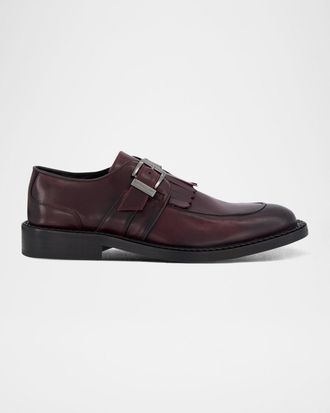 Karl Lagerfeld Men & apos;s Leather Fringe Single Monk Strap Loafers