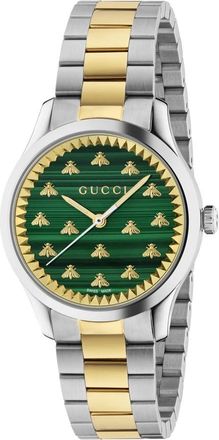 Gucci Groene Malachiet Steen Wijzerplaat met Gouden Bijen Armband - Dames - Horloges - Groen - ONE Size - Accessoires