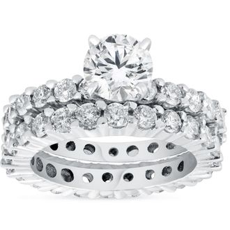 Pompeii3 4ct Diamond Eternity Engagement Ring Set 14K White Gold Size Selectable