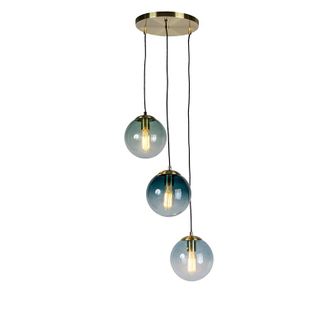 QAZQA Art D&eacute;co L&aacute;mpara Colgante Inteligente Lat&oacute;n Con 3 Wifi St64 Con Cristal Azul - Pallon Vidrio /acero Alargada /esfera Adecuado Para Led Max. 3 X 7 Watt