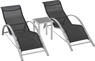 OUTSUNNY 3 Pieces Lounge Chair Set Garden Sunbathing Chair w/ Table Black | TJ Hughes