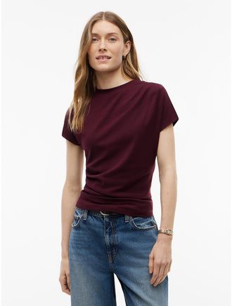 Tommy Hilfiger Womens Slim Fit Draped Interlock T-Shirt - Deep Burgundy - XL