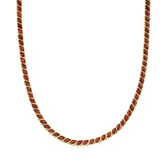 Ross-Simons Garnet Tennis Necklace in 18kt Yellow Gold Over Sterling Silver