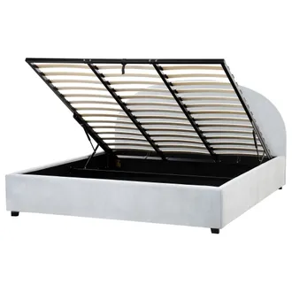 Beliani Cama Con Almacenaje Minimalista De Tela 180 X 200 Cm Azul Claro Vaucluse