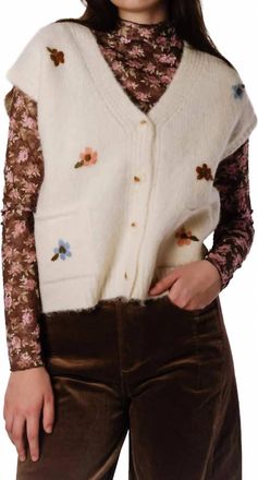 Wishlist Brush Floral Embroidered Vest In Cream