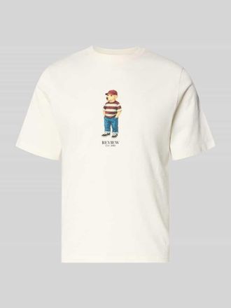 Review T-Shirt mit Motiv-Print und Rundhalsausschnitt in Offwhite, Gr&ouml;&szlig;e XXL