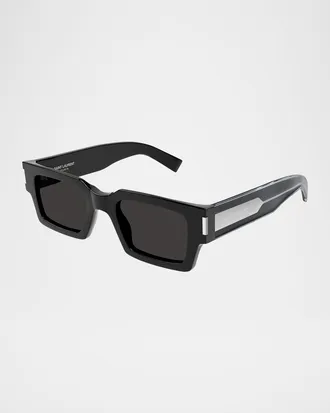 Saint Laurent Men & apos;s Rectangle Acetate Sunglasses with Logo