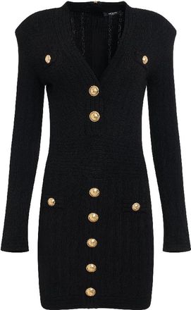 Balmain V Neck Button Embellished Dress, Brand Size 38 (US Size 6)