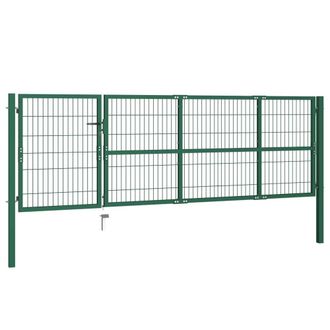 Berkfield Home Garden Fence Gate with Posts 350x100 cm Steel Green