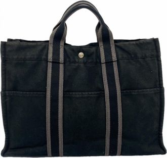 Herm&egrave;s Black Canvas Tote Bag (Pre-Owned)