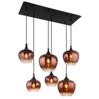 Netlighting Maxy Cluster Pendant Matt Black Copper Glass Shade 6x E27