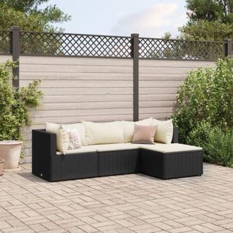 vidaXL Vidaxl - Set Divani da Giardino 4 pz con Cuscini Nero in Polyrattan