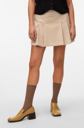 Vero Moda Vega Pleated Miniskirt in Oatmeal Detail Melan at Nordstrom, Size X-Large