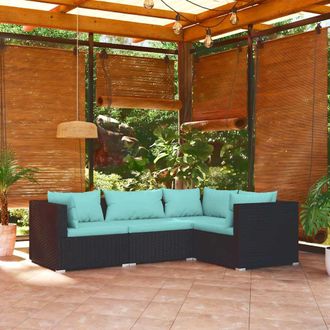 vidaXL Vidaxl - Set De Muebles De Jard&iacute;n 4 Pzas Y Cojines Rat&aacute;n Sint&eacute;tico Negro
