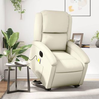 vidaXL Vidaxl - Sill&oacute;n De Masaje Elevable El&eacute;ctrico Cuero Sint&eacute;tico Crema