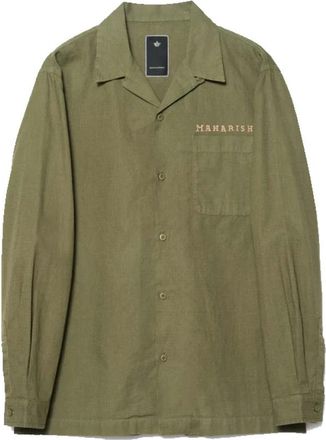 maharishi Cuban Collar Long-Sleeve Shirt - Heren - Casual Overhemden - Groen - S - Katoen - Overhemden