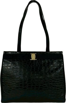 Ferragamo Black Leather Tote Bag (Pre-Owned)