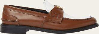 Prada Spazzolato Bicolor Triangle Logo Loafers