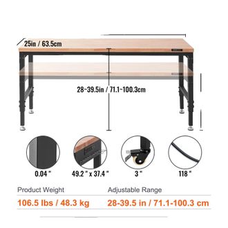 OEM Banco Da Lavoro Mobile, Altezza Regolabile, Struttura Resistente, 72 X 25 Pollici, 3000 Libbre