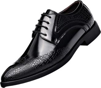 Generic Mens Crocodile Embossed Dress Shoes Pointed Toe Business Formal and Casual Wear British Korean Style Fashion Oxfords for Young Men(Black,10.5)