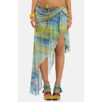 Jaded London Beaded Belt Asymmetric Midi Skirt in Multi at Nordstrom, Size 12