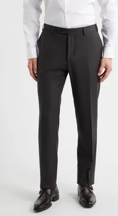Canali Siena Regular Fit Super 130s Wool Solid Dress Pants in Black at Nordstrom, Size 40 Us