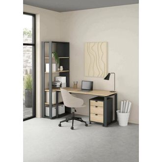 Dmora Escritorio Severine, Escritorio Multiusos, Mesa De Oficina Para Pc, El Plan De Trabajo, 184x80 H205 Cm, Roble Y Gris - Dmora