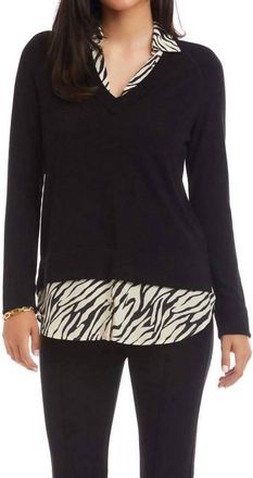 Karen Kane Layered Contrast Zebra Sweater In Black