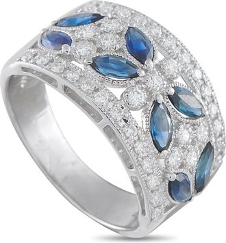 Luxury Bazaar Platinum 0.51 ct Diamond and 1.51 ct Sapphire Wide Ring MF07-110525