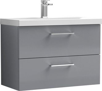 Nuie Nuie - Arno Satin Grey 800mm Wall Hung 2 Drawer Vanity Unit and Thin Edge Ceramic Basin - ARN2226D