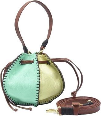Carlos Falchi Mini Bucket Pouch Top Grain Leather Bag in Lemon Lime at Nordstrom