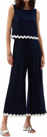 Joseph Ribkoff Silky Knit Jumpsuit With Contrast Trim In Midnight Blue & White