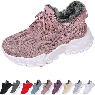 Generic Womens Winter Warm Sneakers - Cozy Fur Lined Lightweight Walking Shoes for Comfortable Indoor and Outdoor Wear(Pink,6.5-7)