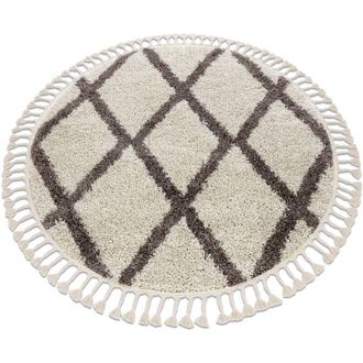 RugsX Rugsx - Alfombra Berber Troik C&iacute;rculo Crema Franjas Bereber Marroqu&iacute; Shaggy Beige Circulo 160 Cm
