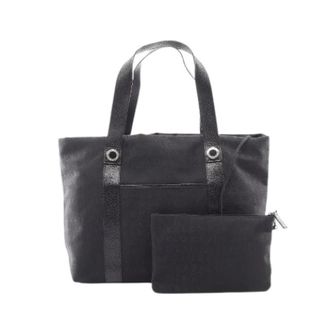 Bulgari Pre-owned Logo Mania Canvas Leather Tote Bag - Dames - Pre-owned - Zwart - Maat: ONE Size Leer