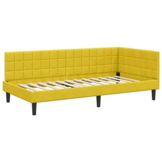 vidaXL Corner Bed Frame with Headboard Yellow 90 cm x 190 cm Fabric vidaXL