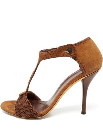 Gucci stiletto-heel T-strap sandals - women - Suede/Fabric/Calf Leather - 39.5 - Brown