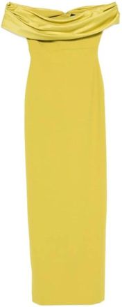 Solace London Gala jurk met gedrapeerde off-shoulder halslijn - Dames - Avondkleed - Geel - S - Polyester - Kleedjes