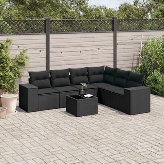 vidaXL Vidaxl - Set Divani Da Giardino Con Cuscini 7pz Nero Polyrattan