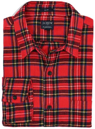 J.crew Mens Long Sleeve Slim Gingham-Plaid Flannel Shirt, Red Black Multi, Large