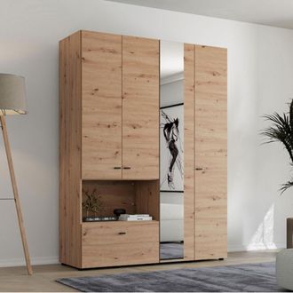 Dmora Armario Grande Omete, Armario Dormitorio 4 Estantes, Un Caj&oacute;n, Barra Para Colgar, 155x208h Cm Marr&oacute;n Roble Nodoso