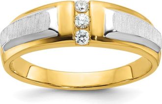 Diamond2Deal 14k Two-tone Lab Grown Diamond 3-Stone Band Ring 0.12Ct Clarity- VS Color- G-H