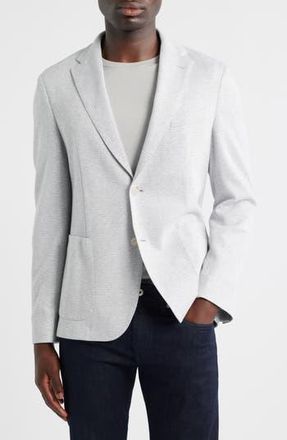 BOSS Hanry Slim Fit Microcheck Knit Cotton Blend Sport Coat in Silver at Nordstrom Rack, Size 46 Regular