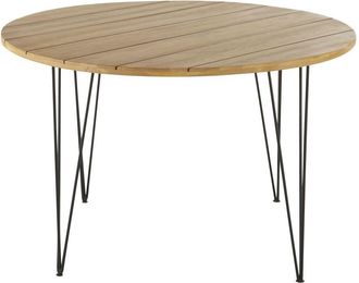 Maisons du monde Mesa de jard&iacute;n redonda de acacia maciza y metal negro para 4 plazas D.120