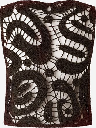 Pinko Womens Geometric Crochet Top Brown Viscose Tops