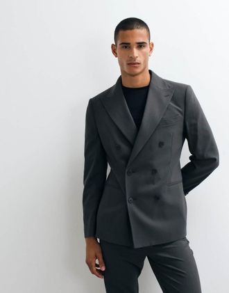 Asos giacca da abito slim doppiopetto grigio scuro