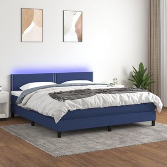 vidaXL Cama Box Spring Colch&oacute;n Y Luces Led Tela Azul 180x200 Cm Vidaxl