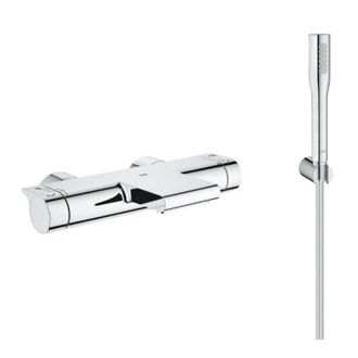 GROHE Grohtherm 2000 Set miscelatore termostatico vasca/doccia + doccetta 1 getto + Flessibile e supporto a parete, Cromo (34174001-Eu - Grohe