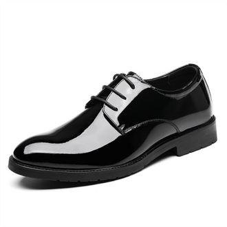 Generic Formal Oxford Shoes for Men Lace Up Round Toe Derby Shoes Patent Leather Block Heel Low Top Anti-Slip Classic(7.5 UK) Black